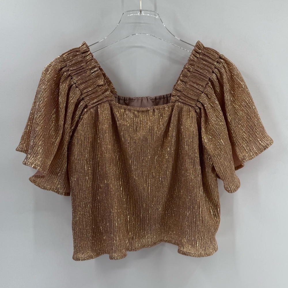 Queen of Sparkles Rose Gold Flutter Crop Top size small